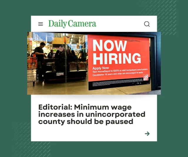 This editorial from @boulderdailycamera perfectly explains why the minimum wage increases are disproportionately affecting our town and will have detrimental long term effects to our businesses. 

Link in our bio to read the full piece.

___________

Niwot supports a fair minimum wage for its hardworking employees - but if our town is held to a higher minimum wage than surrounding communities, our small businesses will not survive. 

This is a plea for equal treatment between businesses in unincorporated and incorporated Boulder County.

- The Boulder County minimum wage ordinance applies solely to Niwot and unincorporated areas, excluding Boulder, Longmont, Lafayette, Louisville, Erie, Lyons, and Superior.

- Small farmers and businesses in unincorporated Boulder County must pay a minimum wage that is 11.8% higher than surrounding cities and 6.5% higher than the City of Boulder.

- This wage disparity places a disproportionate strain on our small businesses compared to those in incorporated Boulder County.

- By 2030, the minimum wage will reach $25 per hour and continue increasing based on the Consumer Price Index (CPI), while nearby cities follow the State of Colorado’s minimum wage, which is currently $14.81 per hour with a much lower CPI-based increase of 2.7%.

Do you want to help preserve our small business community? Link in our bio for resources on how you can help!
