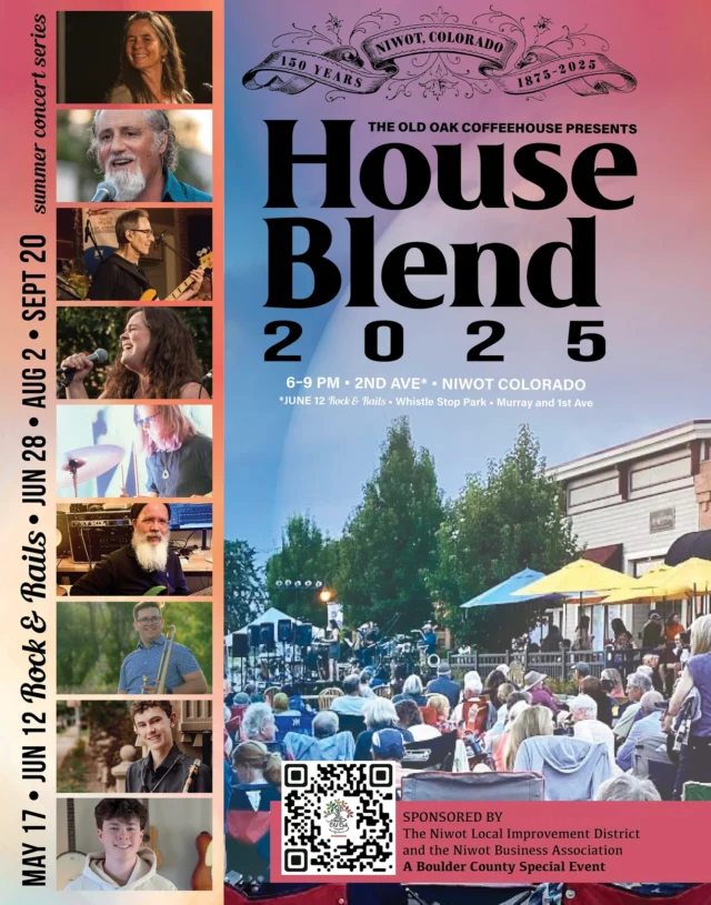 Don’t miss the House Blend Band tonight on 2nd Ave!

6pm-9pmish outside of @theoldoakcoffeehouse 

Important Information for the concerts: 

- 2nd Avenue from Murray to Franklin Street will be closed for the duration of the event.

- B.Y.O.C- Bring Your Own Chairs - They have a very limited amount of seats; so bring your own lawn chair to set up a comfy spot!

- Spaghetti will be served again! Ordering will take place at the door and pick-up at the big window, to ensure ease and efficiency of getting orders out.

- This summer, they are partnering with @slowfoodboco to provide salads from local farms for each show! (Donations to support the farms and Slow Food are much appreciated!) 

- As in previous concerts, there will be no cover charge
.
.
.

#houseblendband #oldoakcoffeehouse #oldoakcoffeeshop #summerconcerts #coloradoconcerts #summereventscolorado #niwotco #niwotcolorado #longmontco #longmontcolorado #boulderco #bouldercolorado #livemusicboulder #livemusiclongmont #livemusicniwot #freeconcertboulder #freeconcertlongmont #freeconcertniwot